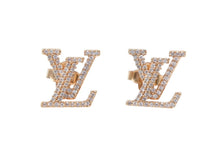 Load image into Gallery viewer, 極美品 LOUIS VUITTON ルイヴィトン LV アイコニック ストラス ピアス M00609 重量約3.5g GP メタル ラインストーン 両耳用 中古 4b012388