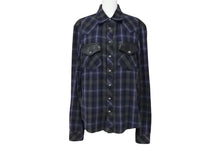 画像をギャラリービューアに読み込む, CHROME HEARTS クロムハーツ レザー切り替え 長袖ネルシャツ サイズSM フレアニー クロスボールボタン チェック柄 美品 中古 4b008920