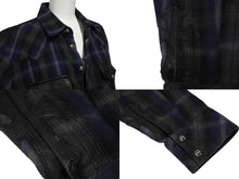 画像をギャラリービューアに読み込む, CHROME HEARTS クロムハーツ レザー切り替え 長袖ネルシャツ サイズSM フレアニー クロスボールボタン チェック柄 美品 中古 4b008920