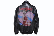 画像をギャラリービューアに読み込む, YOHJI YAMAMOTO POUR HOMME ヨウジヤマモトプールオム 1991AW 6,1 THE MEN Go Yohji Go! プリントレザーブルゾン ジャケット ブラック サイズM 美品 中古 4b008950