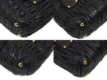 画像をギャラリービューアに読み込む, PRADA プラダ プリーツデザイン 2WAY ミニハンドバッグ ショルダーバッグ ロゴ レザー ブラック ゴールド金具 美品 中古 4b008959