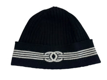 画像をギャラリービューアに読み込む, 極美品 CHANEL シャネル ココマーク ニットキャップ ビーニー ニット帽 カシミヤ コットン ブラック ホワイト 中古 4b008990