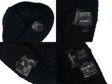 画像をギャラリービューアに読み込む, 極美品 CHANEL シャネル ココマーク ニットキャップ ビーニー ニット帽 カシミヤ コットン ブラック ホワイト 中古 4b008990