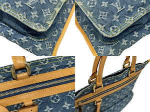 極美品 LOUIS VUITTON ルイヴィトン フラットショッパー ハンドバッグ M95018 モノグラム デニム ブルー ゴールド金具 中古 4b009045