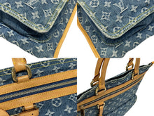 画像をギャラリービューアに読み込む, 極美品 LOUIS VUITTON ルイヴィトン フラットショッパー ハンドバッグ M95018 モノグラム デニム ブルー ゴールド金具 中古 4b009045