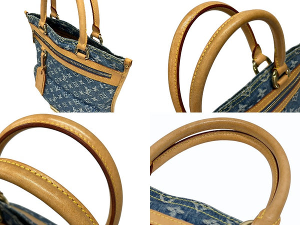 極美品 LOUIS VUITTON ルイヴィトン フラットショッパー ハンドバッグ M95018 モノグラム デニム ブルー ゴールド金具 中古 4b009045