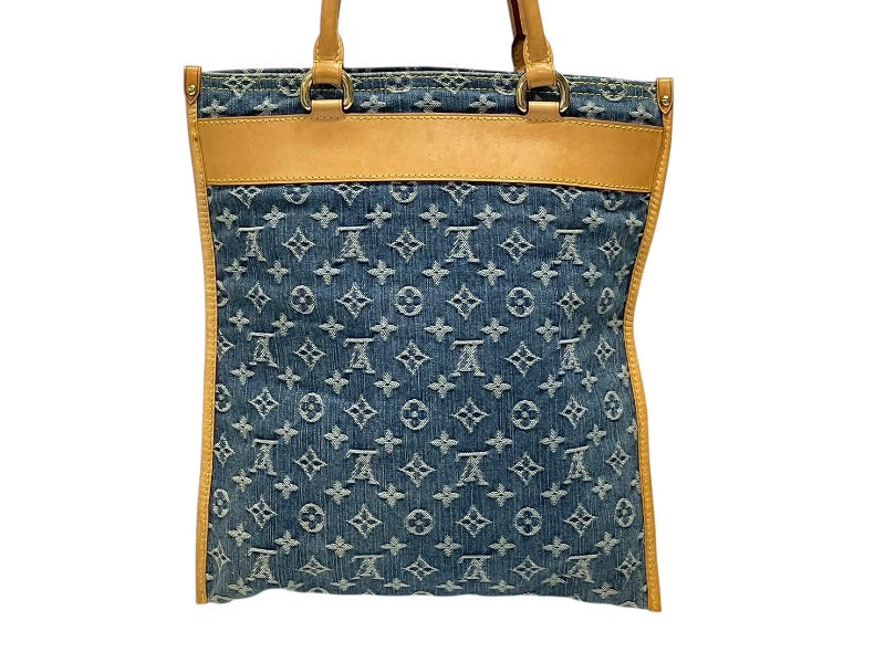Very good condition LOUIS VUITTON flat shopper handbag M95018 monogram denim blue gold hardware used 4b009045