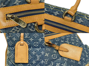 極美品 LOUIS VUITTON ルイヴィトン フラットショッパー ハンドバッグ M95018 モノグラム デニム ブルー ゴールド金具 中古 4b009045