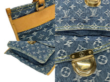 画像をギャラリービューアに読み込む, 極美品 LOUIS VUITTON ルイヴィトン フラットショッパー ハンドバッグ M95018 モノグラム デニム ブルー ゴールド金具 中古 4b009045