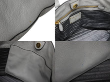 画像をギャラリービューアに読み込む, PRADA プラダ トートバッグ ブランドロゴ 1BG043 ルーマニア製 レザー グレー ゴールド金具 美品 中古 4b009063