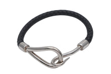 画像をギャラリービューアに読み込む, HERMES エルメス Jumbo H ジャンボブレスレット アクセサリー レザー ブラック シルバー金具 美品 中古 4b009074