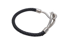 画像をギャラリービューアに読み込む, HERMES エルメス Jumbo H ジャンボブレスレット アクセサリー レザー ブラック シルバー金具 美品 中古 4b009074