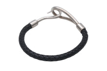 画像をギャラリービューアに読み込む, HERMES エルメス Jumbo H ジャンボブレスレット アクセサリー レザー ブラック シルバー金具 美品 中古 4b009074