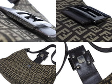 画像をギャラリービューアに読み込む, FENDI フェンディ ズッキーノ ワンショルダーバッグ 8BR036 キャンバス レザー ブラウン ベージュ ブラックメタル金具 美品 中古 4b009076