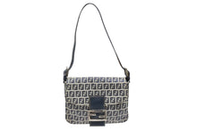 画像をギャラリービューアに読み込む, 極美品 FENDI フェンディ ズッキーノ ワンショルダーバッグ イタリア製 キャンバス レザー グレー ネイビー シルバー金具 中古 4b009081