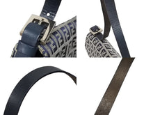 画像をギャラリービューアに読み込む, 極美品 FENDI フェンディ ズッキーノ ワンショルダーバッグ イタリア製 キャンバス レザー グレー ネイビー シルバー金具 中古 4b009081