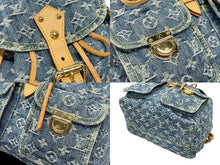 画像をギャラリービューアに読み込む, LOUIS VUITTON ルイヴィトン サックアドGM リュック バックパック M95056 モノグラムデニム ブルー ゴールド金具 美品 中古 4b009096