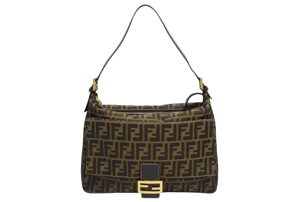 FENDI フェンディ マンマバケット ハンドバッグ 26425 ズッカ柄 ブラウン レザー キャンバス ゴールド金具 美品 中古 4b009109