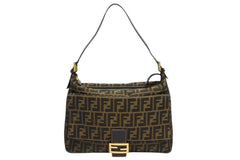 FENDI フェンディ マンマバケット ハンドバッグ 26425 ズッカ柄 ブラウン レザー キャンバス ゴールド金具 美品 中古 4b009109