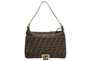 FENDI フェンディ マンマバケット ハンドバッグ 26425 ズッカ柄 ブラウン レザー キャンバス ゴールド金具 美品 中古 4b009109