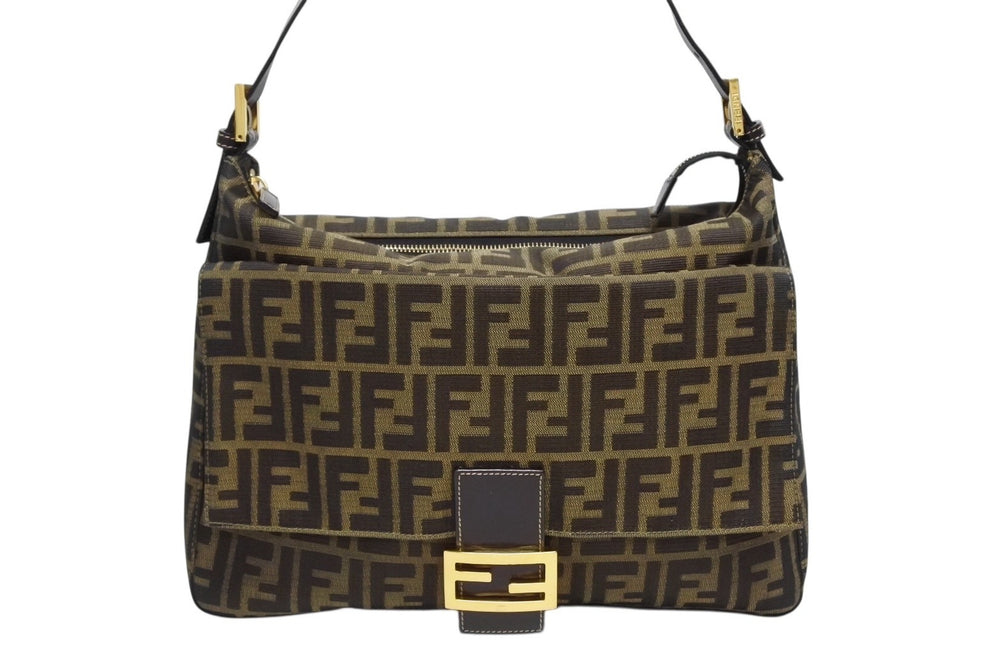 FENDI フェンディ マンマバケット ハンドバッグ 26425 ズッカ柄 ブラウン レザー キャンバス ゴールド金具 美品 中古 4b009109