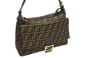 FENDI フェンディ マンマバケット ハンドバッグ 26425 ズッカ柄 ブラウン レザー キャンバス ゴールド金具 美品 中古 4b009109