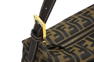 FENDI フェンディ マンマバケット ハンドバッグ 26425 ズッカ柄 ブラウン レザー キャンバス ゴールド金具 美品 中古 4b009109