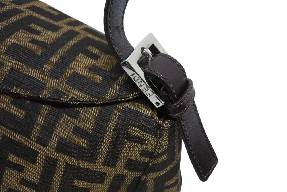 Very good condition FENDI Mamma Bucket One Shoulder Bag Zucca Pattern Brown Canvas Leather Silver Hardware Used 4b009111