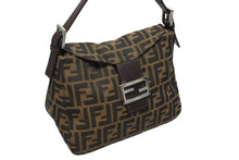 画像をギャラリービューアに読み込む, FENDI フェンディ マンマバケット ワンショルダーバッグ 26425 ズッカ柄 ブラウン キャンバス レザー シルバー金具 美品 中古 4b009113