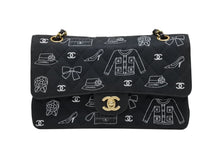 画像をギャラリービューアに読み込む, 極美品 CHANEL シャネル マトラッセ25 Wフラップ チェーンショルダーバッグ 7番台 アイコンプリント ラムスキン ネイビー 中古 4b009119