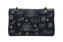 画像をギャラリービューアに読み込む, 極美品 CHANEL シャネル マトラッセ25 Wフラップ チェーンショルダーバッグ 7番台 アイコンプリント ラムスキン ネイビー 中古 4b009119