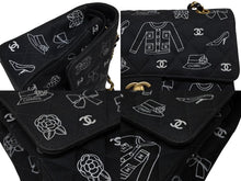 画像をギャラリービューアに読み込む, 極美品 CHANEL シャネル マトラッセ25 Wフラップ チェーンショルダーバッグ 7番台 アイコンプリント ラムスキン ネイビー 中古 4b009119