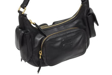 画像をギャラリービューアに読み込む, 極美品 MIUMIU ミュウミュウ ナッパレザー ポケットバッグ ワンショルダーバッグ 5BC146 エンボスロゴ ブラック ゴールド金具 中古 4b009121