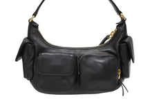 画像をギャラリービューアに読み込む, 極美品 MIUMIU ミュウミュウ ナッパレザー ポケットバッグ ワンショルダーバッグ 5BC146 エンボスロゴ ブラック ゴールド金具 中古 4b009121