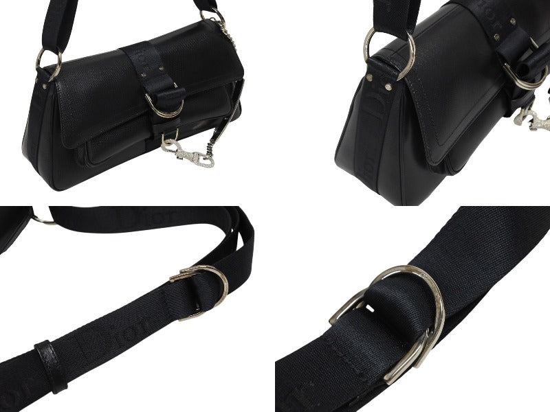 CHRISTIAN DIOR クリスチャンディオール ガリアーノ期 ハードコア ショルダーバッグ ラインストーン レザー ブラック 美品 中古 4b009141