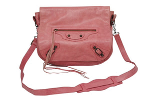 BALENCIAGA バレンシアガ フォルク ショルダーバッグ 246432 6603 レザー ピンク アンティークゴールド金具 美品 中古 4b009144