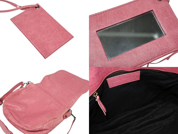 BALENCIAGA バレンシアガ フォルク ショルダーバッグ 246432 6603 レザー ピンク アンティークゴールド金具 美品 中古 4b009144