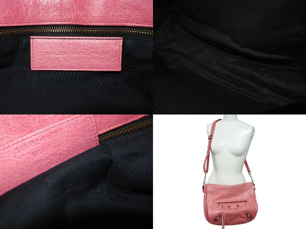 BALENCIAGA バレンシアガ フォルク ショルダーバッグ 246432 6603 レザー ピンク アンティークゴールド金具 美品 中古 4b009144
