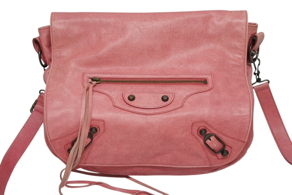 BALENCIAGA バレンシアガ フォルク ショルダーバッグ 246432 6603 レザー ピンク アンティークゴールド金具 美品 中古 4b009144