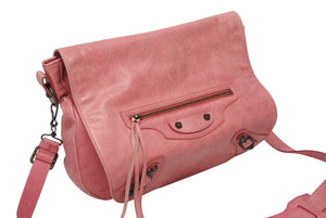 BALENCIAGA バレンシアガ フォルク ショルダーバッグ 246432 6603 レザー ピンク アンティークゴールド金具 美品 中古 4b009144