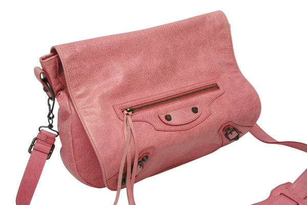 BALENCIAGA バレンシアガ フォルク ショルダーバッグ 246432 6603 レザー ピンク アンティークゴールド金具 美品 中古 4b009144