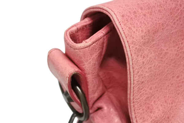 BALENCIAGA バレンシアガ フォルク ショルダーバッグ 246432 6603 レザー ピンク アンティークゴールド金具 美品 中古 4b009144