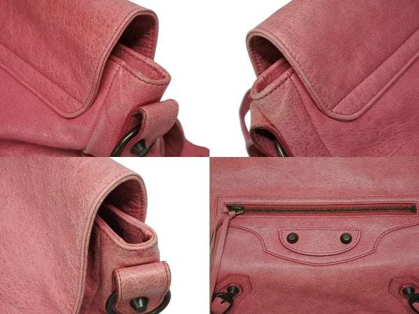 BALENCIAGA バレンシアガ フォルク ショルダーバッグ 246432 6603 レザー ピンク アンティークゴールド金具 美品 中古 4b009144