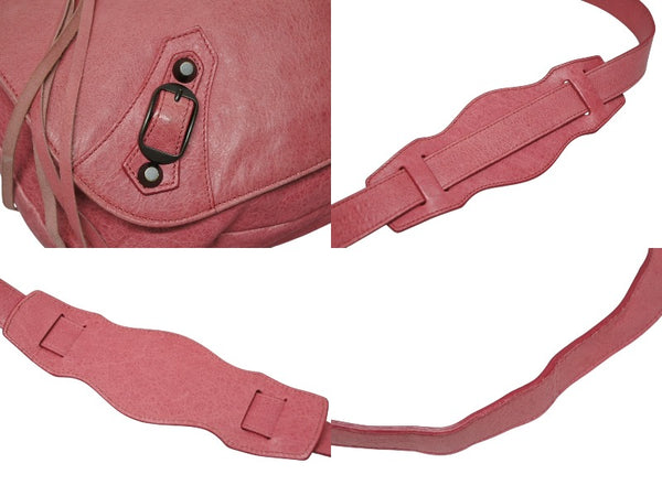 BALENCIAGA バレンシアガ フォルク ショルダーバッグ 246432 6603 レザー ピンク アンティークゴールド金具 美品 中古 4b009144