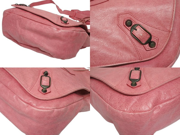 BALENCIAGA バレンシアガ フォルク ショルダーバッグ 246432 6603 レザー ピンク アンティークゴールド金具 美品 中古 4b009144