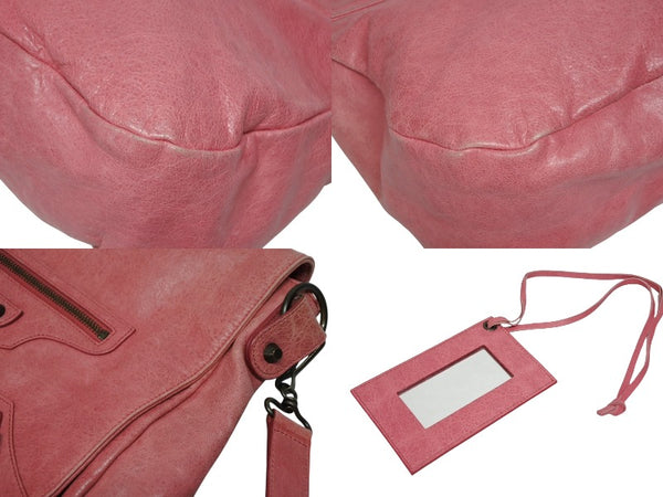 BALENCIAGA バレンシアガ フォルク ショルダーバッグ 246432 6603 レザー ピンク アンティークゴールド金具 美品 中古 4b009144