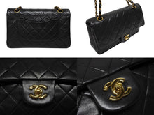 画像をギャラリービューアに読み込む, 極美品 CHANEL シャネル マトラッセ25 Wフラップ Wチェーンショルダーバッグ 3番台 ラムスキン ココマーク ブラック ゴールド金具 中古 4b009163