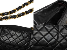 画像をギャラリービューアに読み込む, 極美品 CHANEL シャネル マトラッセ25 Wフラップ Wチェーンショルダーバッグ 3番台 ラムスキン ココマーク ブラック ゴールド金具 中古 4b009163