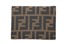 画像をギャラリービューアに読み込む, FENDI フェンディ 三つ折り財布 コンパクト財布 ズッカ柄 ナイロン キャンバス レザー ダークブラウン 美品 中古 4b009180