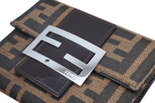 画像をギャラリービューアに読み込む, FENDI フェンディ 三つ折り財布 コンパクト財布 ズッカ柄 ナイロン キャンバス レザー ダークブラウン 美品 中古 4b009180